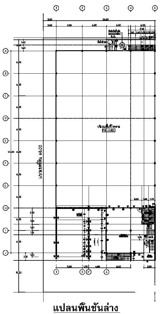 Factory for rent or sale in Bang Phli, Samut Prakan - Ground-floor factory layout plan showing production area, loading zone and office sections.