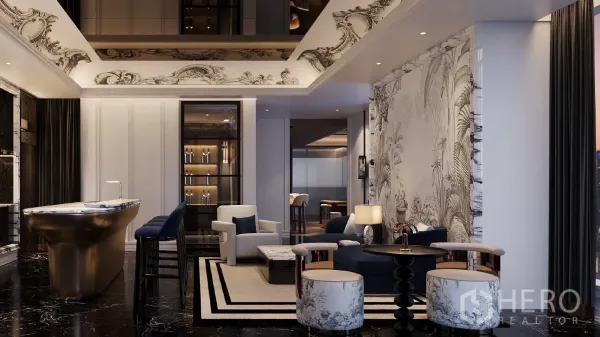 คอนโด ให้เช่า - เลาจน์ส่วนกลางพร้อมเคาน์เตอร์บาร์และที่นั่งสบาย