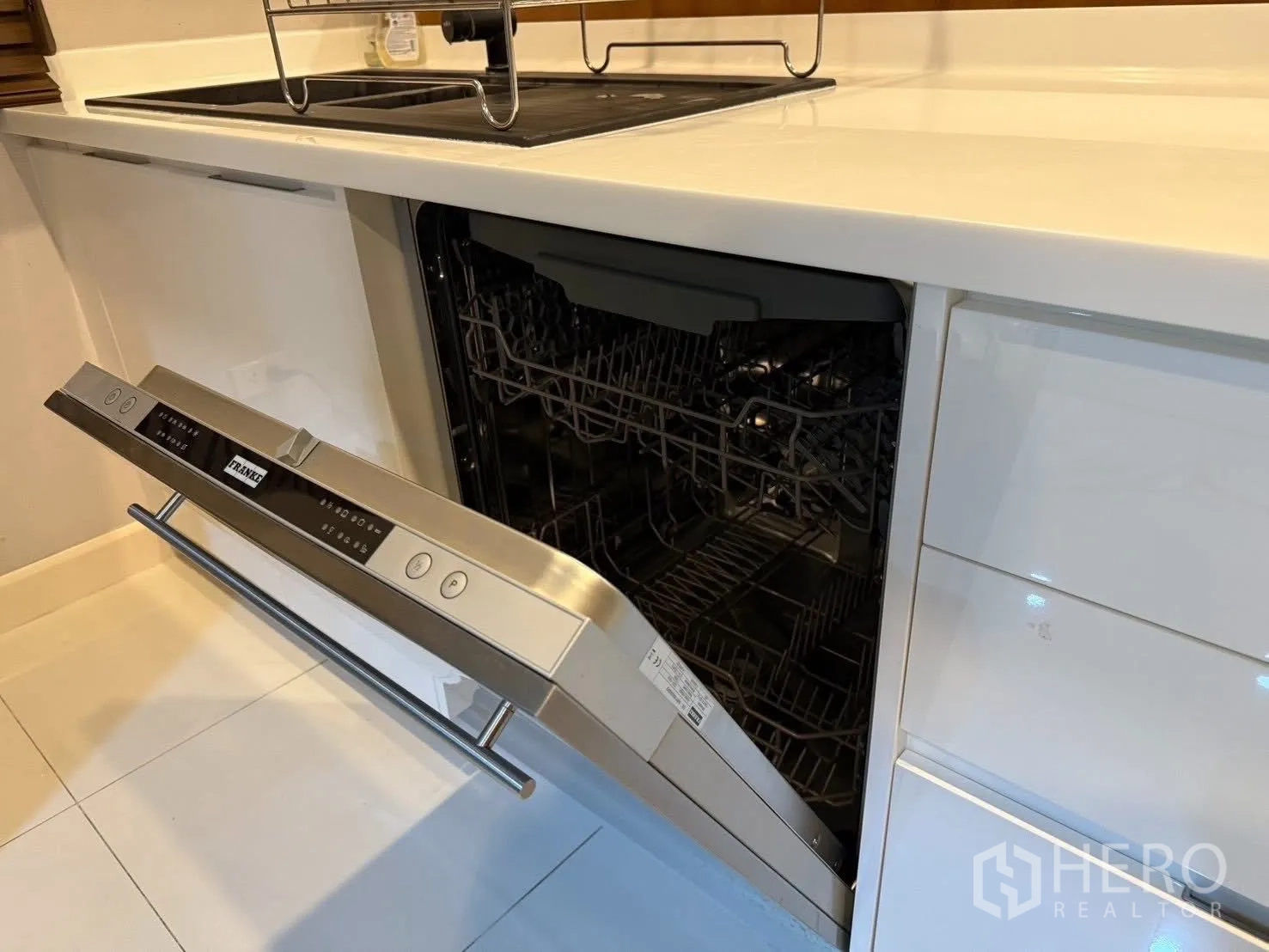 Detached House for rent in Bang Na, Bangkok - Built-in dishwasher in the pantry kitchen shown open.