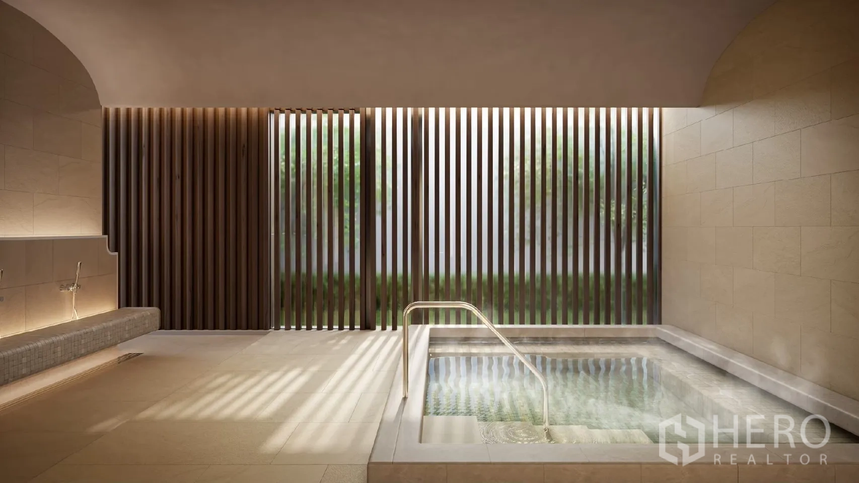 คอนโด ให้เช่า - สระว่ายน้ำกลางแจ้ง พร้อมสวนจัดแต่ง ต้นไม้ และเตียงอาบแดด