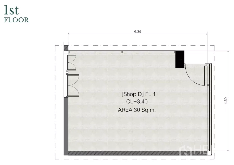 独立商业地产 出售在Watthana, Bangkok - 店铺D一层平面图，宽阔展示面。