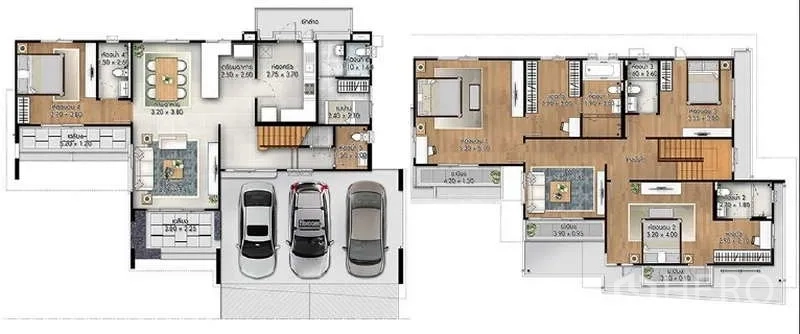 บ้าน ขายในLam Luk Ka, Pathum Thani - ผังบ้านสองชั้นพร้อมโรงจอดรถ 3 คัน