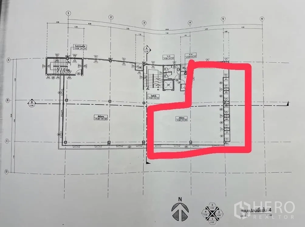 Office Space for rent in Lat Phrao, Bangkok - Highlighted floor plan showing the office section outlined in red.
