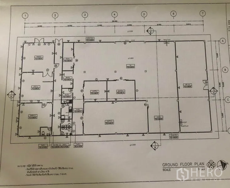 โรงงาน ให้เช่าหรือขายในWang Noi, Phra Nakhon Si Ayutthaya - แบบแปลนชั้นล่างแสดงผังจัดวางพื้นที่ของโรงงาน