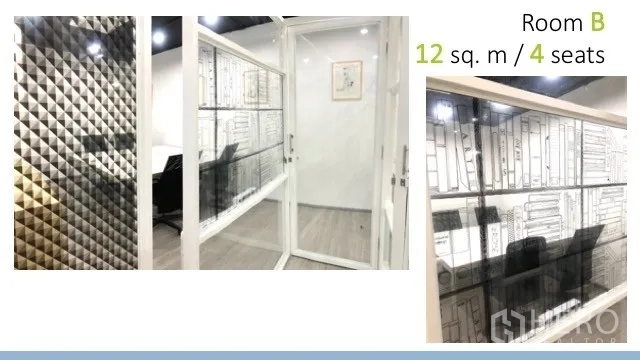 สำนักงาน ให้เช่าในWatthana, Bangkok - Room B ห้องกระจกพร้อมฟิล์มลายกราฟิกและผนังตกแต่งลอนสามมิติ