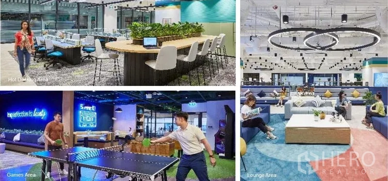 办公空间 出租在Pathum Wan, Bangkok - 联合办公设施拼图：流动工位、舒适休闲区与乒乓球游戏区