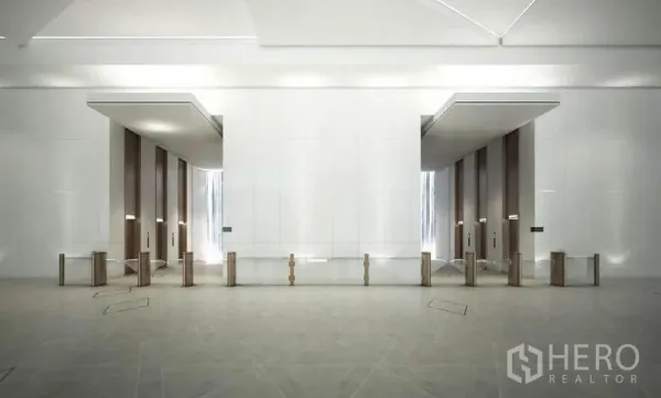 สำนักงาน ให้เช่าในRatchathewi, Bangkok - ล็อบบี้ลิฟต์พร้อมประตูสแกนเข้า-ออก ระบบรักษาความปลอดภัย และเพดานสูง