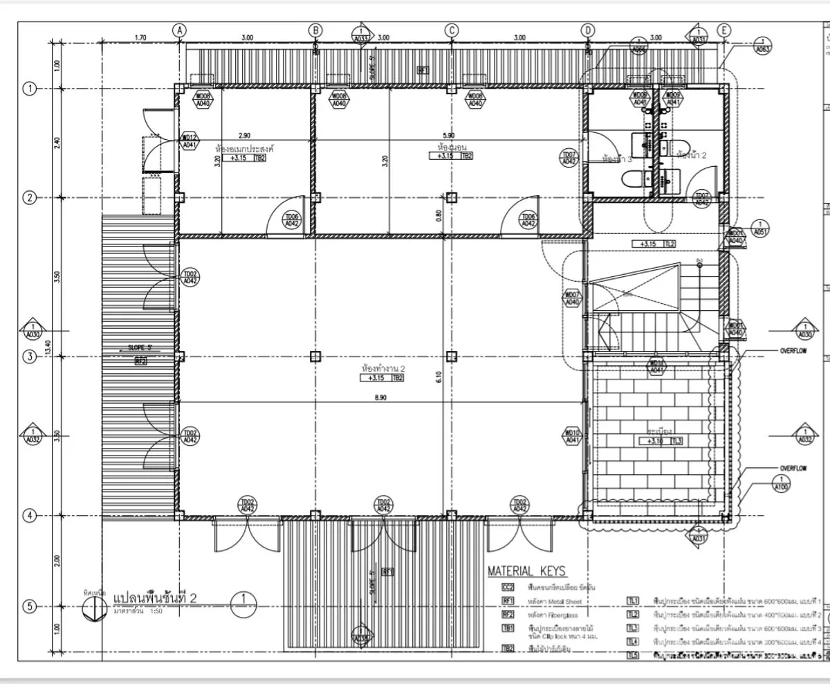 สำนักงานที่บ้าน ให้เช่าในLat Phrao, Bangkok - แบบแปลนชั้นบน เน้นโถงใหญ่และคอร์บันได