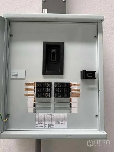 Factory for rent in Bang Phli, Samut Prakan - Electrical distribution panel and breakers installed inside the factory.