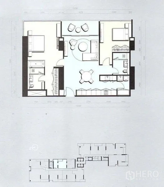 คอนโด ให้เช่าในPathum Wan, Bangkok - แปลนห้องคอนโด 2 ห้องนอน ขนาดใช้สอย 110 ตร.ม.