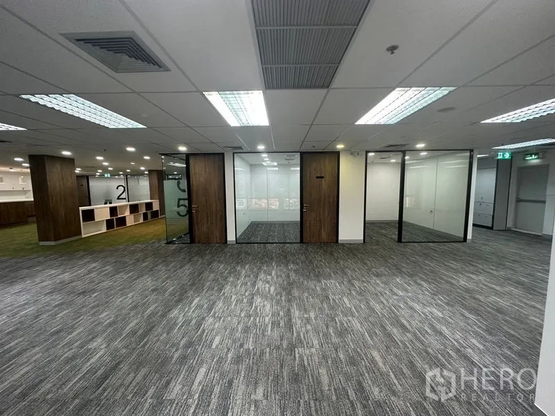 สำนักงาน ให้เช่าในKhlong Toei, Bangkok - แถวห้องกระจกหมายเลข 1 2 และ 3 ข้างแพนทรีและโซนพรมสีเขียว