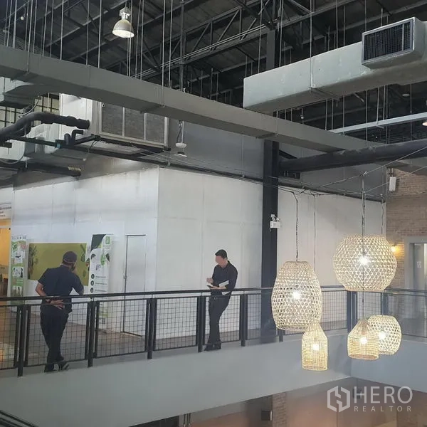 พื้นที่ขายปลีก ให้เช่าในKhlong Toei, Bangkok - ภายในพื้นที่ค้าปลีกสไตล์อินดัสเทรียล เพดานสูง โชว์ท่อดักท์ ทางเดินชั้นลอย และโคมไฟแขวน ใกล้บีทีเอสพร้อมพงษ์