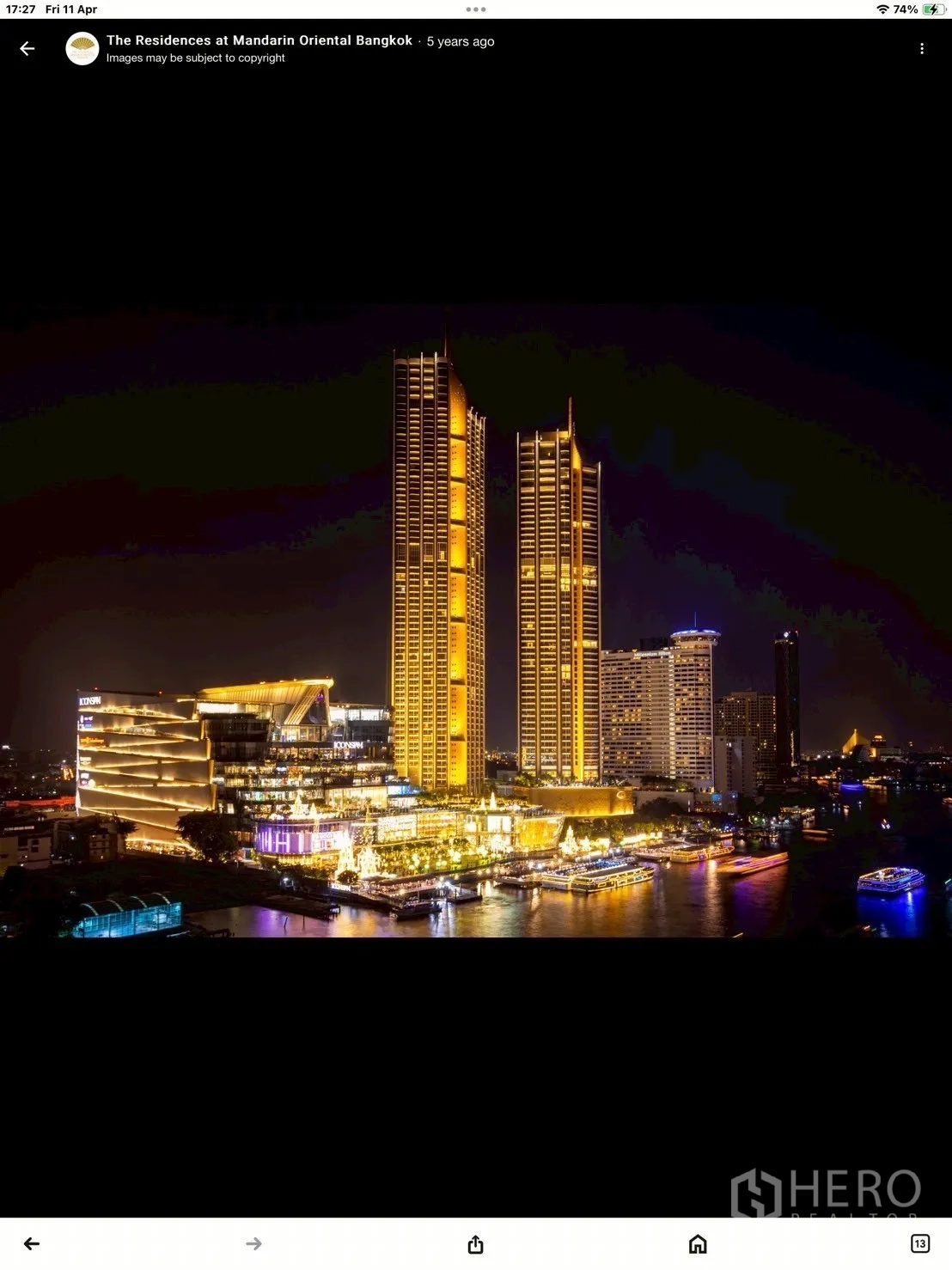 คอนโด ให้เช่าในKhlong San, Bangkok - คอมเพล็กซ์ตึกสูงริมแม่น้ำสว่างไสวในยามค่ำคืนริมเจ้าพระยา