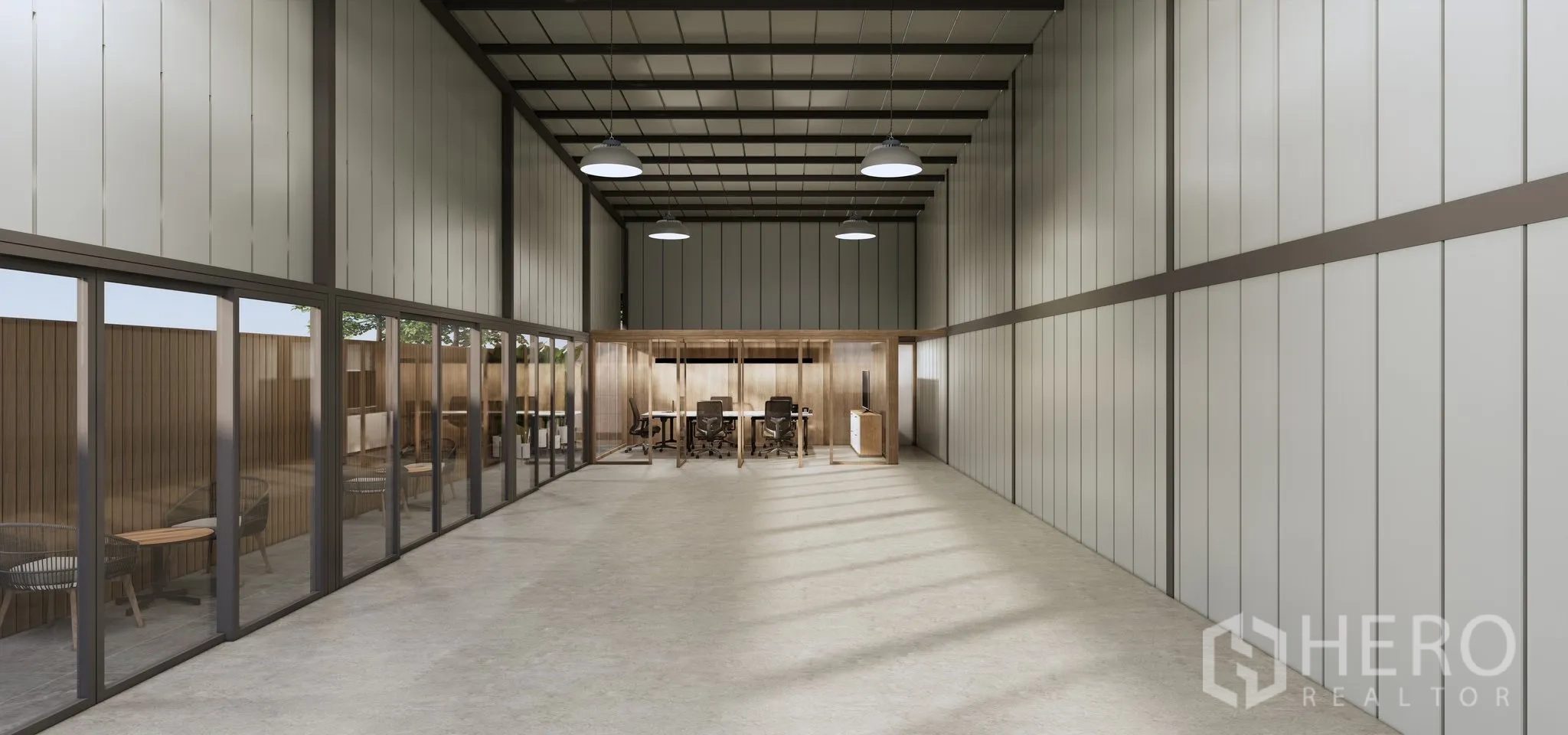 โกดัง for rent in Bang Kapi, Bangkok - ภายในโกดังเพดานสูง พื้นขัดมัน พร้อมห้องออฟฟิศกั้นกระจก