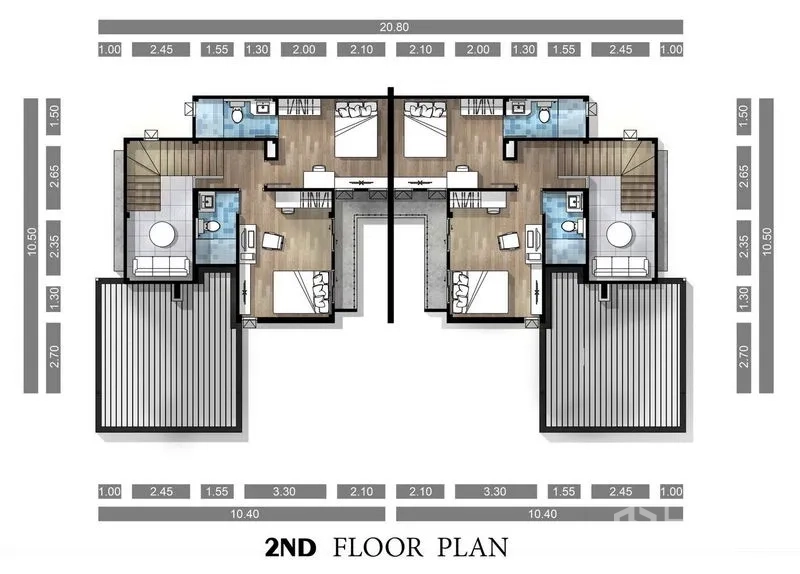 บ้าน ขายในLam Luk Ka, Pathum Thani - ผังชั้นบน แสดง 2 ห้องนอนและห้องน้ำ
