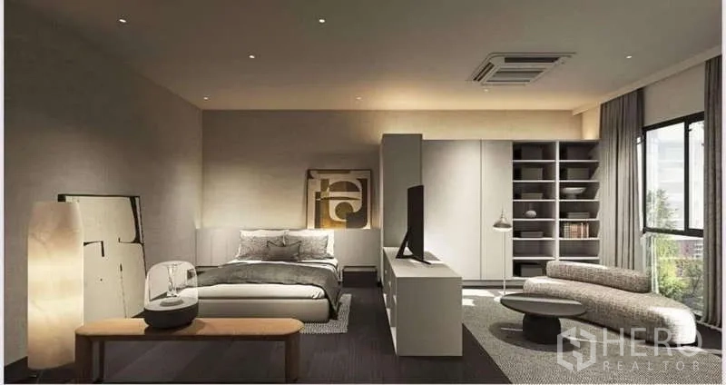 ทาวน์เฮาส์ ให้เช่าในSuan Luang, Bangkok - ห้องนอนมาสเตอร์กว้างขวาง มีมุมนั่งเล่น ตู้บิลต์อิน และหน้าต่างบานใหญ่รับแสงธรรมชาติ