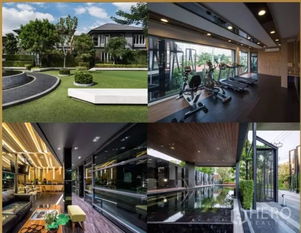 บ้าน ให้เช่าหรือขายในChatuchak, Bangkok - ภาพรวมส่วนกลาง: สวนจัดแต่ง ฟิตเนส เลาจน์ และสระว่ายน้ำยาวของโครงการ
