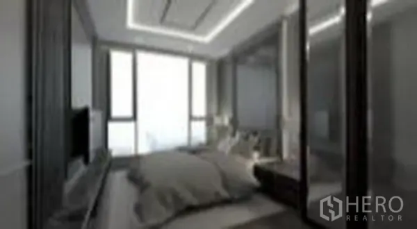 คอนโด ขายในPhra Khanong, Bangkok - ห้องนอนใหญ่ หน้าต่างเต็มบาน ตู้เสื้อผ้าบานกระจก โทนสีเรียบหรู