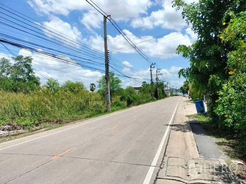 คลังสินค้า ให้เช่าในSam Khok, Pathum Thani - ถนนสองเลนเงียบสงบ มีต้นไม้และสายไฟฟ้าตลอดแนว