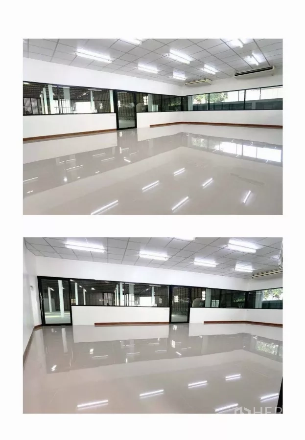 คลังสินค้า ให้เช่าในMueang Samut Prakan, Samut Prakan - ออฟฟิศกั้นกระจกมองเห็นโกดัง พื้นแกรนิตโต้เงา ฝ้าทีบาร์พร้อมไฟและเครื่องปรับอากาศ