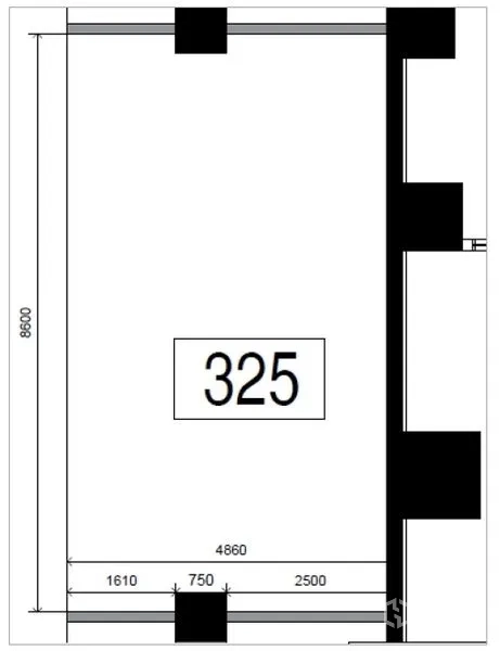 零售空间 出租 - 零售铺位325平面图，约4.86米面宽、8.8米进深的矩形布局