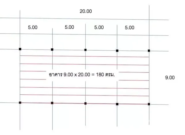 Warehouse for rent in Wang Thonglang, Bangkok - Simple floor plan showing 9 by 20 meter building totaling 180 square meters