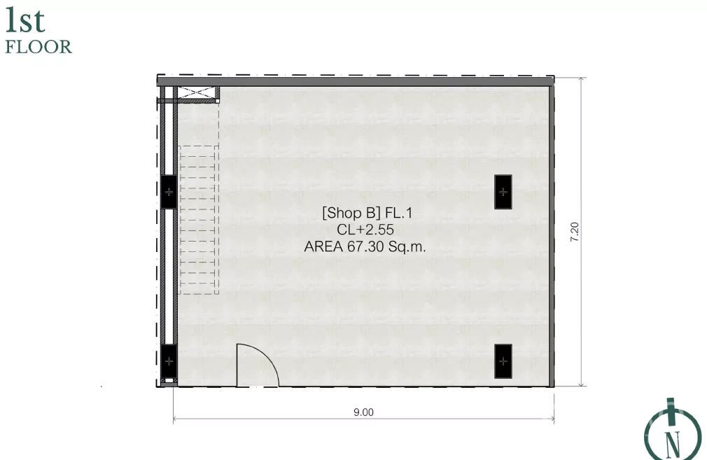 独立商业地产 出售在Watthana, Bangkok - 店铺B一层平面图，开阔方正空间。