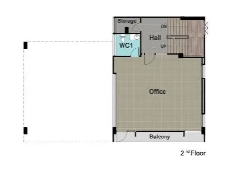 Home Office for sale in Prawet, Bangkok - Second-floor plan with an open-plan office, balcony and a restroom.