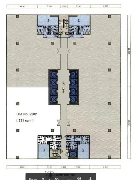 Office Space for rent in Chatuchak, Bangkok - Floor plan showing a 331 sqm office unit with central lift lobby and core layout.