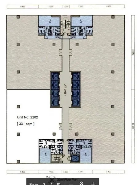 Office Space for rent in Chatuchak, Bangkok - Floor plan showing a 331 sqm office unit with central lift lobby and core layout.