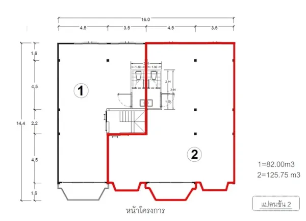零售空间 出租在Pathum Wan, Bangkok - 平面图，标示约125平米零售单元及共享卫生间。