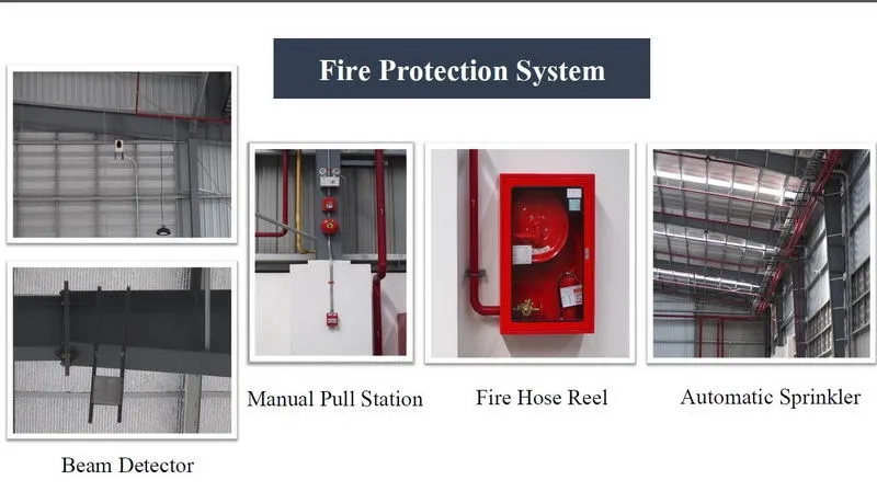 工厂 出租在Mueang Rayong, Rayong - 消防系统特写：光束探测器、手动报警拉站、消防水带卷盘与自动喷淋。