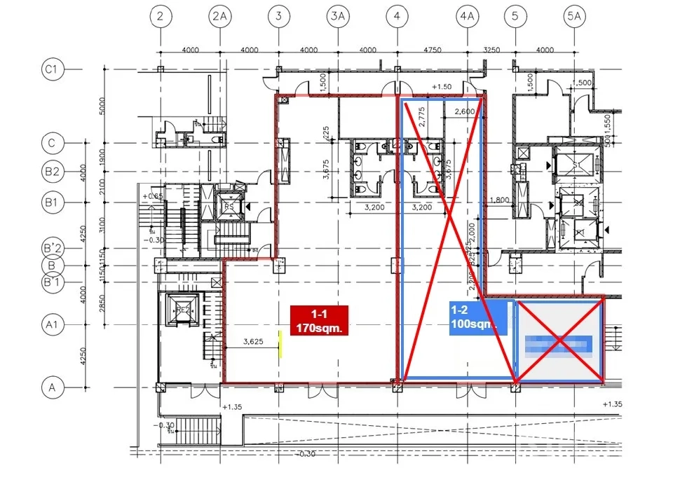 零售空间 for rent in Bang Rak, Bangkok - 楼层平面图，标注出约170平方米的商铺区域。