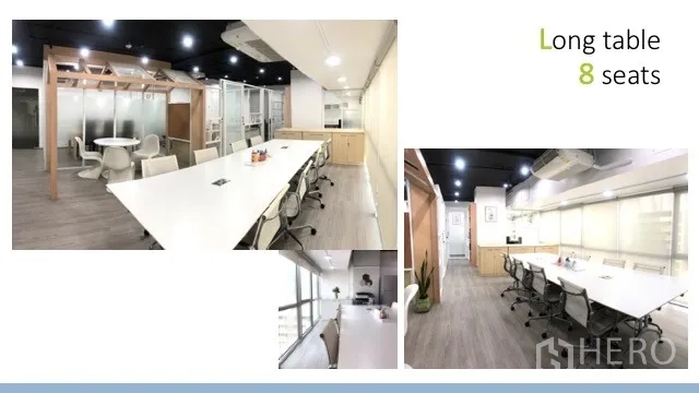 สำนักงาน ให้เช่าในWatthana, Bangkok - พื้นที่ทำงานโอเพ่นแปลน โต๊ะยาวสีขาวสำหรับ 8 ที่นั่ง ข้างหน้าต่างบานใหญ่