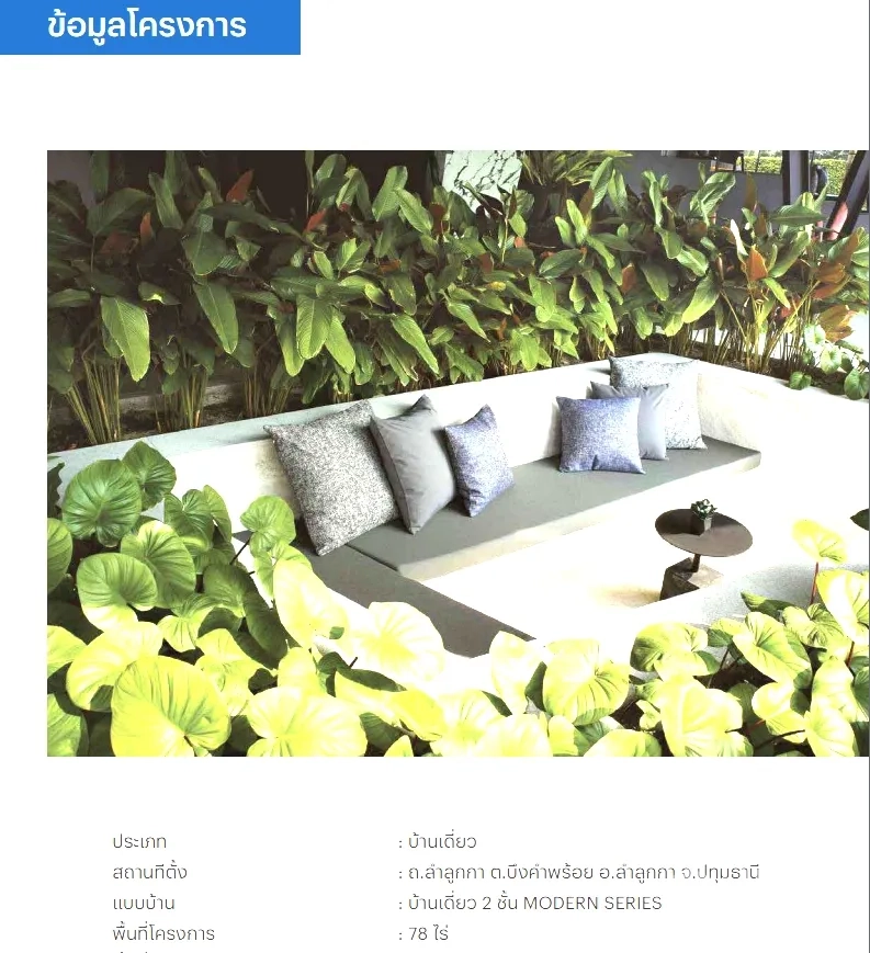 独立式住宅 出租或出售在Pathum Thani - 项目信息图：绿植旁的下沉式户外休息区