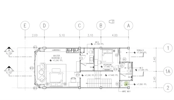 Townhouse for rent or sale in Watthana, Bangkok - Third-floor plan with two bedrooms, shared bathroom, storage and a small terrace.