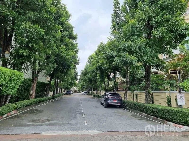 บ้าน ให้เช่าในYan Nawa, Bangkok - ถนนภายในโครงการร่มรื่น รายล้อมด้วยต้นไม้ใหญ่และแนวพุ่มไม้