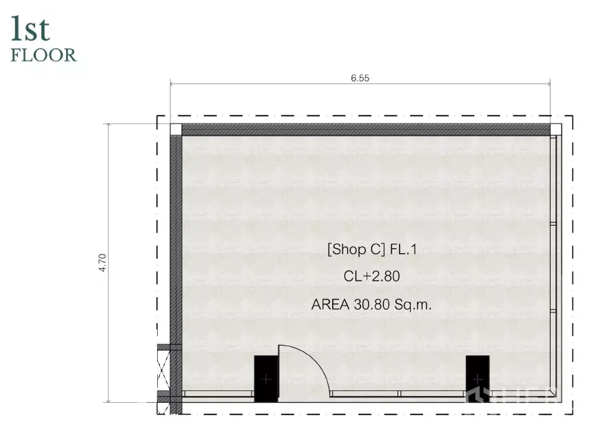 独立商业地产 出售在Watthana, Bangkok - 店铺C一层平面图，门口与尺寸。