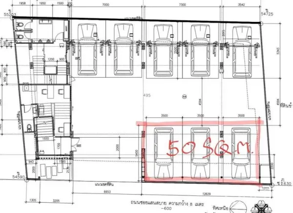 พื้นที่ขายปลีก ให้เช่าในKhlong Toei, Bangkok - ผังอาคารไฮไลท์พื้นที่ร้านค้าขนาด 50 ตร.ม. ชั้นล่าง
