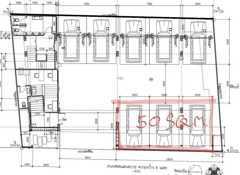 พื้นที่ขายปลีก ให้เช่าในKhlong Toei, Bangkok - ผังอาคารไฮไลท์พื้นที่ร้านค้าขนาด 50 ตร.ม. ชั้นล่าง