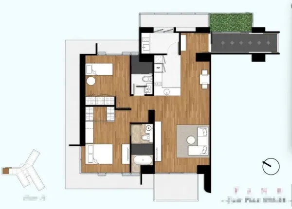 Condominium for rent or sale in Yan Nawa, Bangkok - Floor plan of a 107 sq.m two-bedroom condo at The Pano.