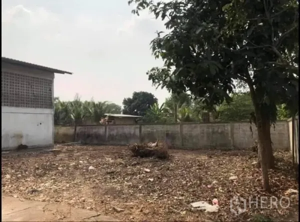 工厂 出售在Nong Chok, Bangkok - 厂房一侧空地，院墙与树木相邻的露天场地。