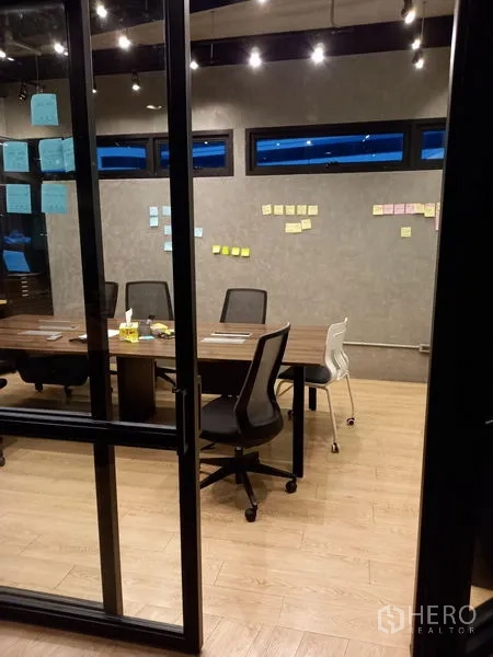 สำนักงาน ให้เช่าในChatuchak, Bangkok - พื้นที่ประชุมมองผ่านประตูกระจกบานเลื่อน ไฟราง และเก้าอี้นั่ง