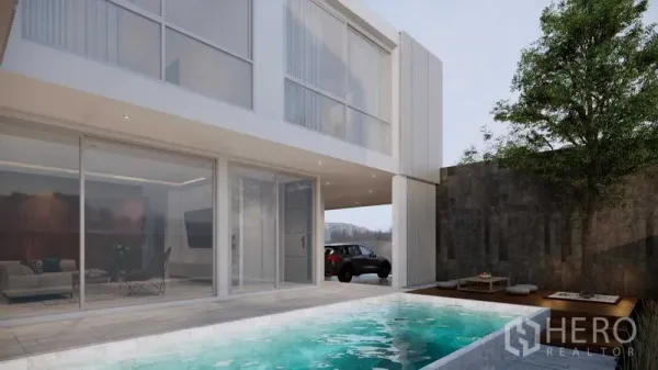 ที่ดิน ขายในPrawet, Bangkok - ภาพคอร์ตยาร์ดพร้อมสระว่ายน้ำขนาดกะทัดรัด ติดกระจกบานเลื่อนเต็มสูงและมุมดDeck.