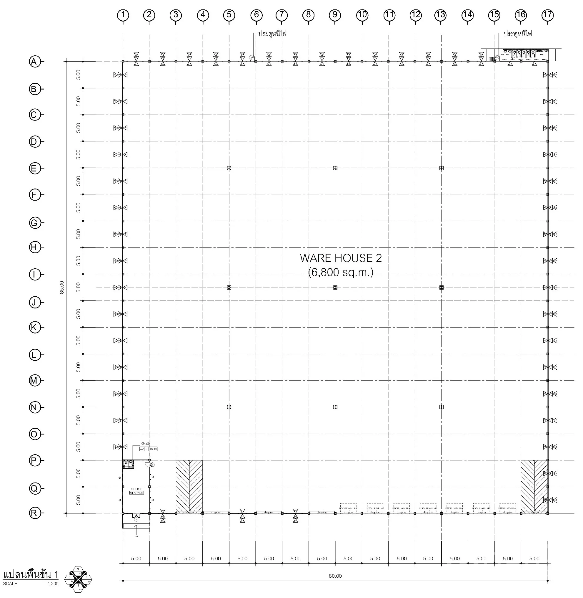Factory for rent in Si Racha, Chon Buri - Floor plan illustrating the 6,800 sqm warehouse layout.