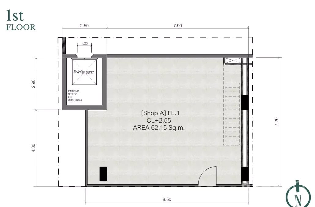 独立商业地产 出售在Watthana, Bangkok - 店铺A一层平面图，入口与电梯核心。