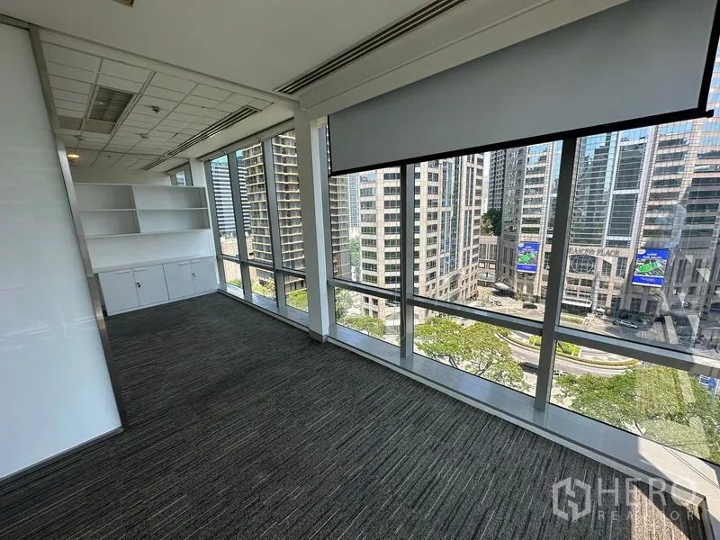 Office Space for rent - Bright office zone with full-height windows and city and park views.