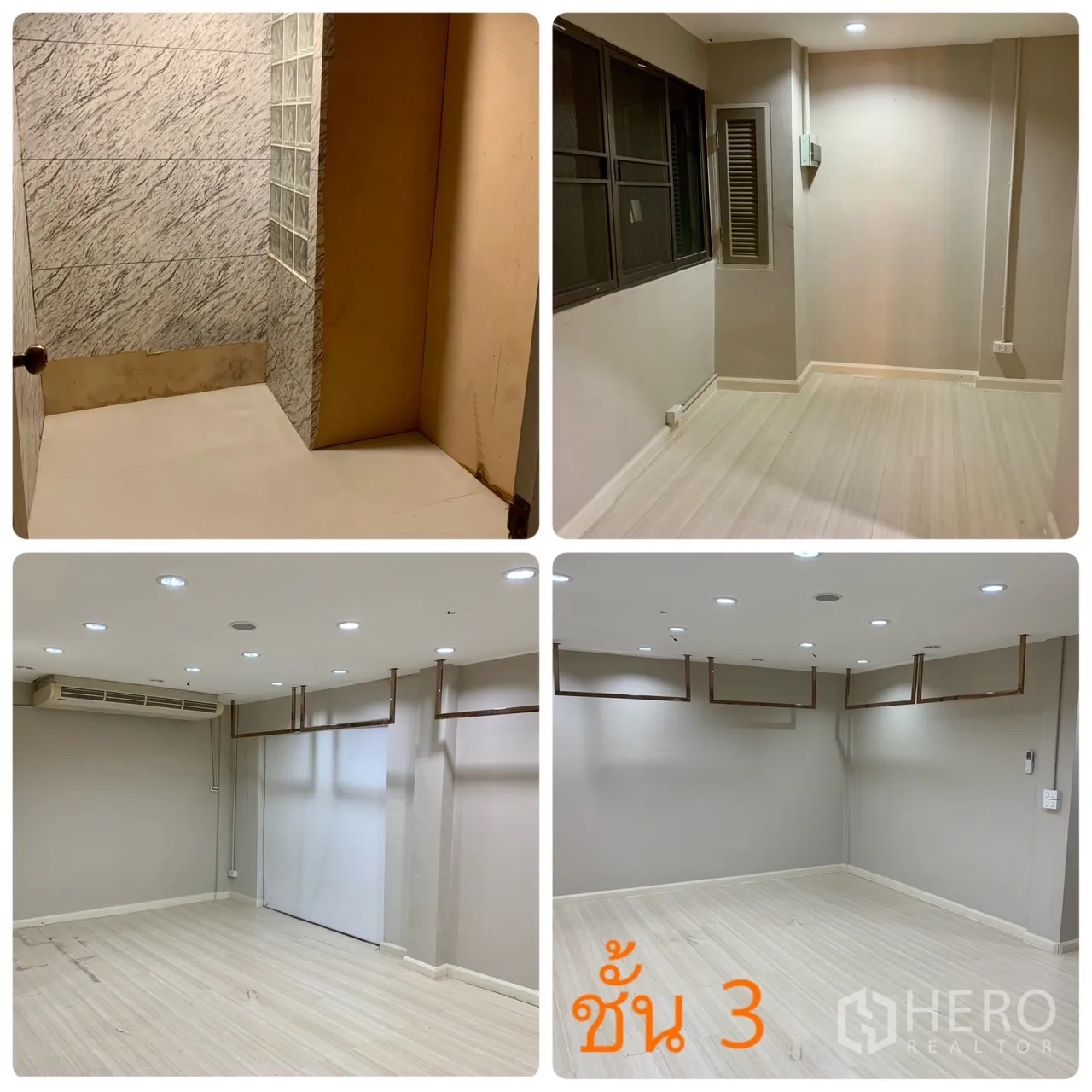 Home Office for rent in Watthana, Bangkok - Spacious third-floor multipurpose rooms with spotlights, air-conditioning and light wood flooring.