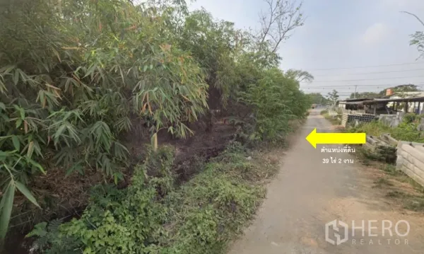 ที่ดิน ขายในThanyaburi, Pathum Thani - ทางคอนกรีตแคบ มีกอไผ่และคูระบายน้ำตามแนวเขตด้านหลังถนนใหญ่