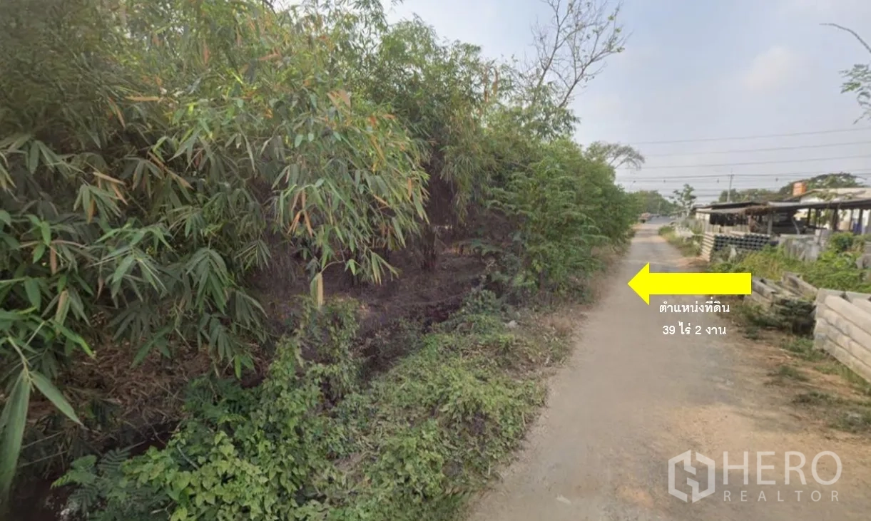 ที่ดิน ขายในThanyaburi, Pathum Thani - ทางคอนกรีตแคบ มีกอไผ่และคูระบายน้ำตามแนวเขตด้านหลังถนนใหญ่